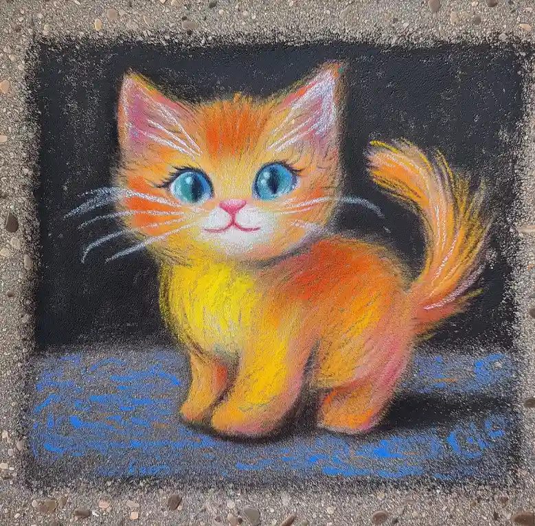 Simple chalk drawing of a cute orange cat