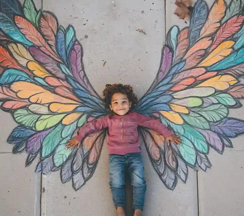Dragon wings sidewalk chalk drawing
