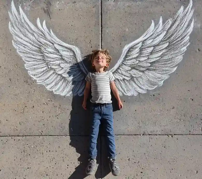 Angel wings interactive chalk drawing