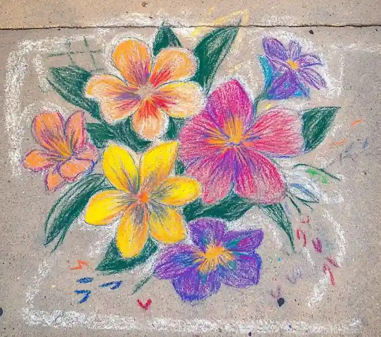 Chalk art of colorful flowers