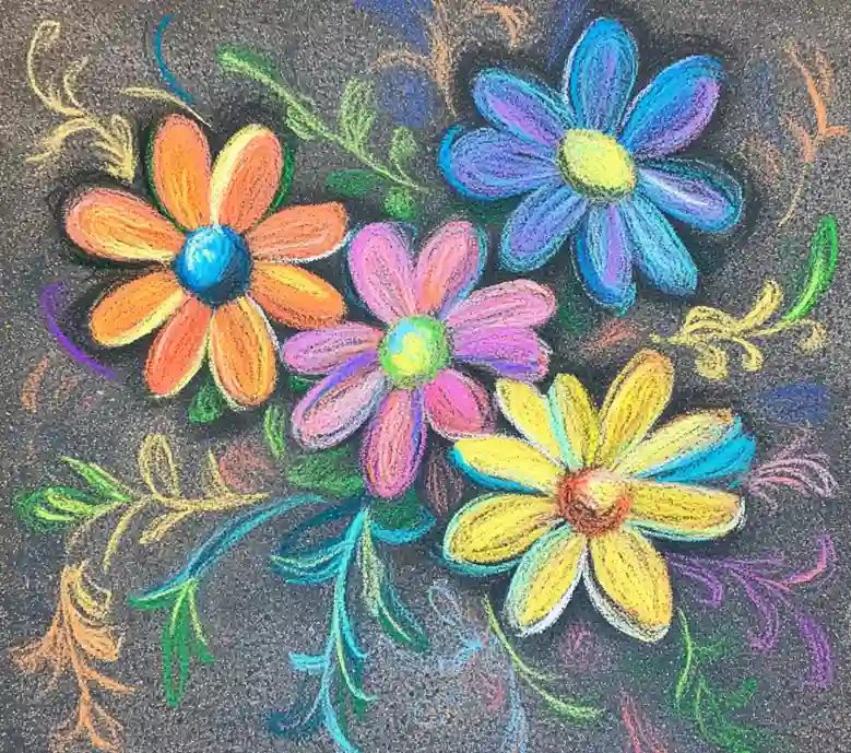 Simple flowers chalk drawing