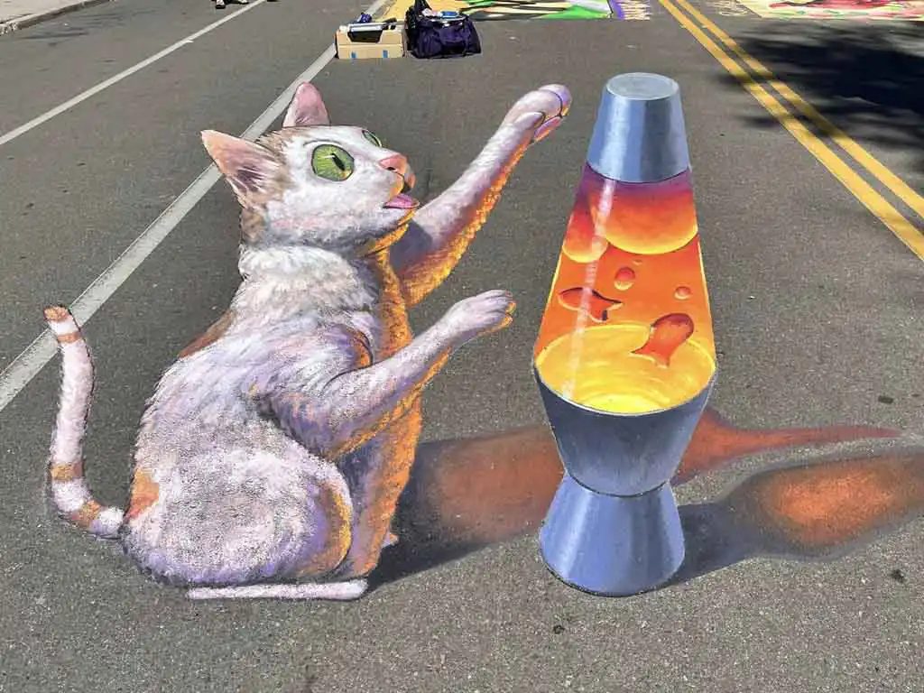 Lava Lamp Cat interactive 3D chalk art illusion by Chris Carlson
