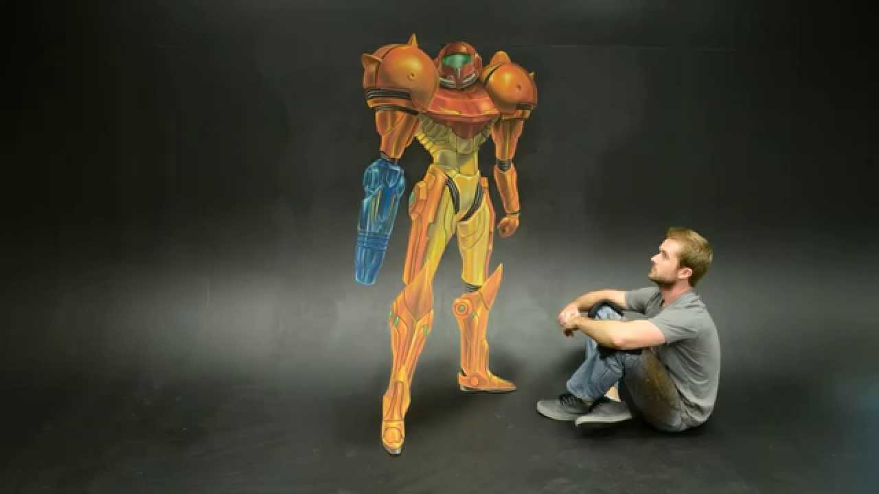 Time-lapse of Chris Carlson creating the Metroid Prime: Samus 3D chalk art