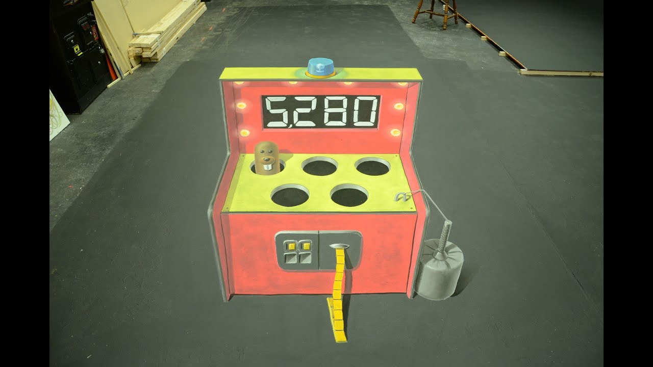 Time-lapse of Chris Carlson creating the Whac-A-Mole 3D chalk art