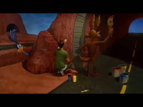 Time-lapse of Chris Carlson creating the Wile E. Coyote on a Curved Wall 3D chalk art